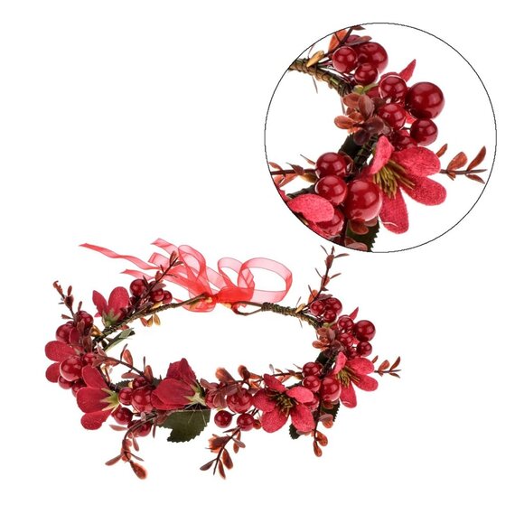 Christmas Floral Headband Pine Cone Berry Wreath for Weddings Parties - Picture 3 of 6